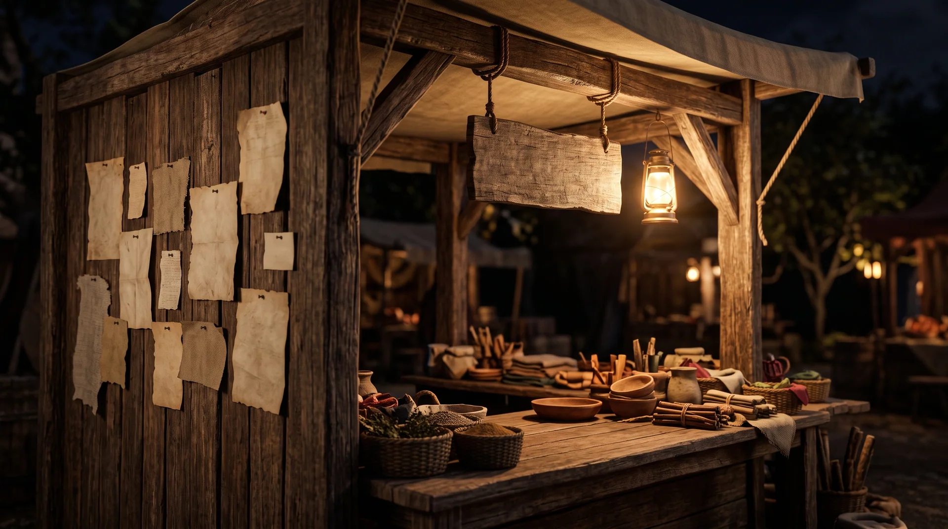 An open wooden analyst booth at the night market